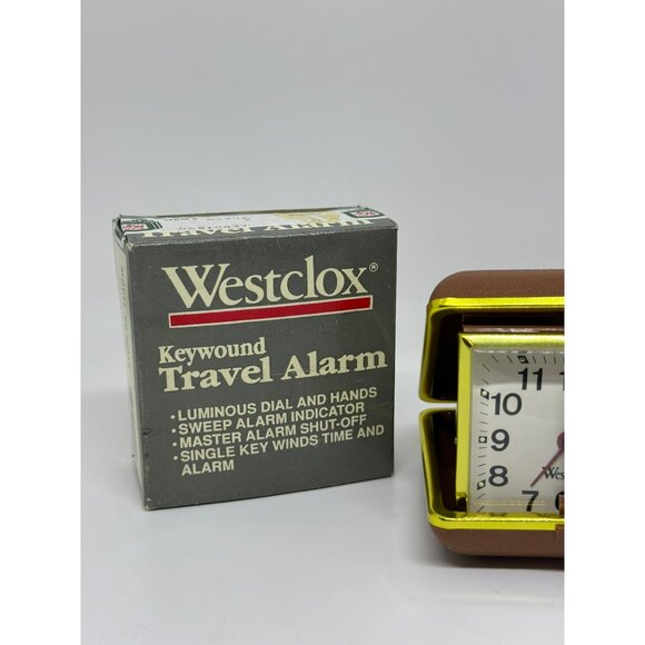 VTG Westclox Keywound Travel Alarm Clock Gold Brown UNTESTED For Parts - Picture 2 of 10